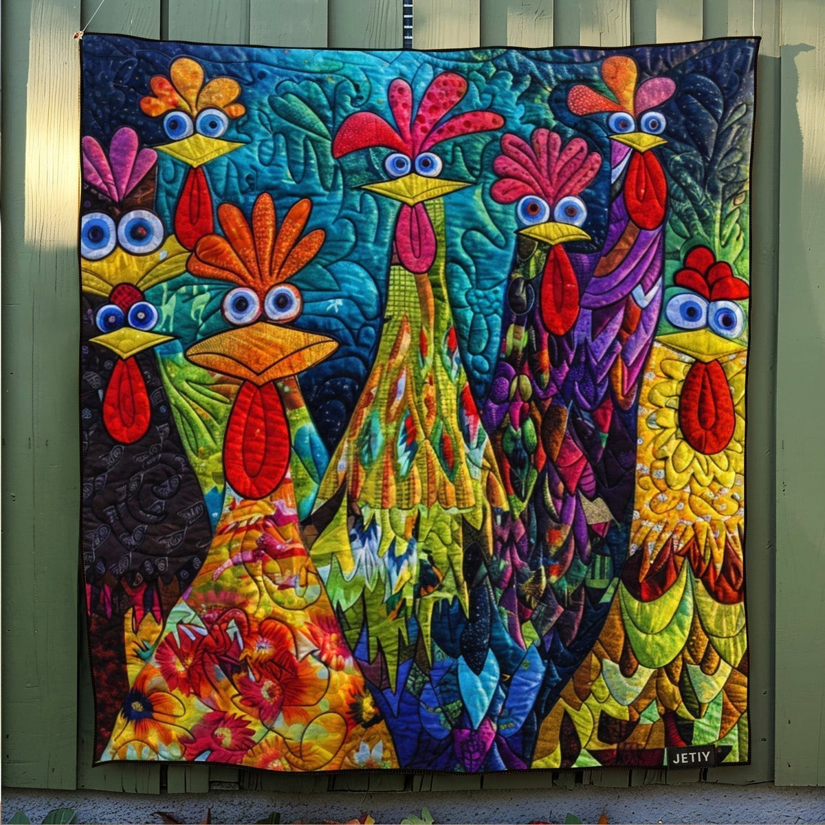 Quilted Blanket with Fantasy Chickens