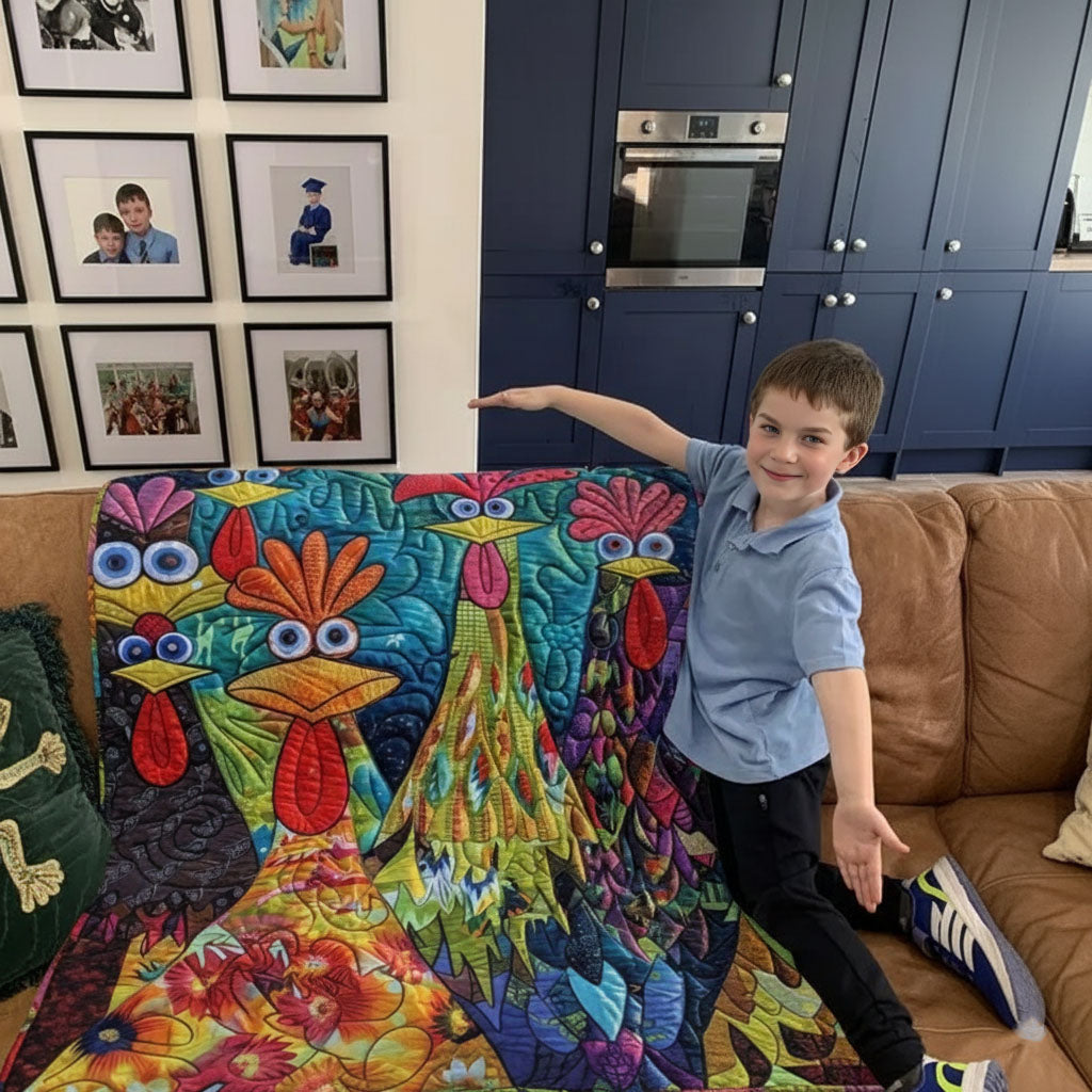 Quilted Blanket with Fantasy Chickens