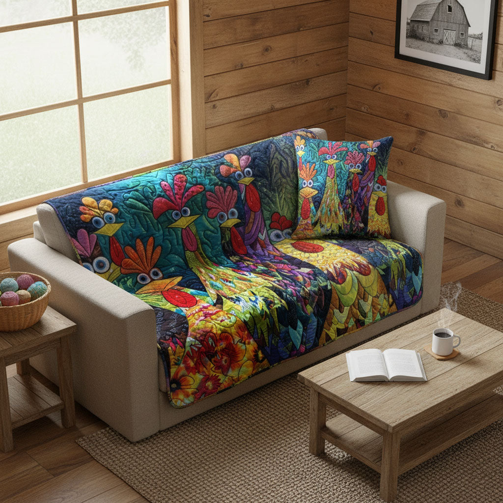 Quilted Blanket with Fantasy Chickens