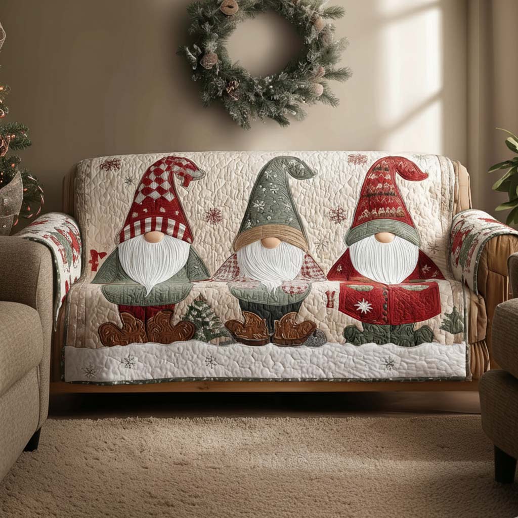 Quilted Sofa Cover – Quilted Sofa Cover with Whimsical Gnomes