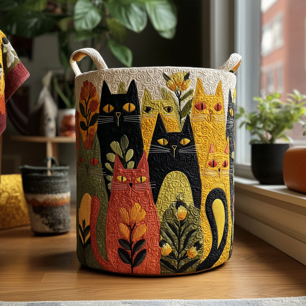 Quilted Laundry Basket with Cats