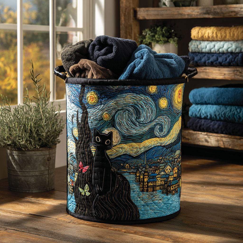 Quilted Laundry Basket with Cats