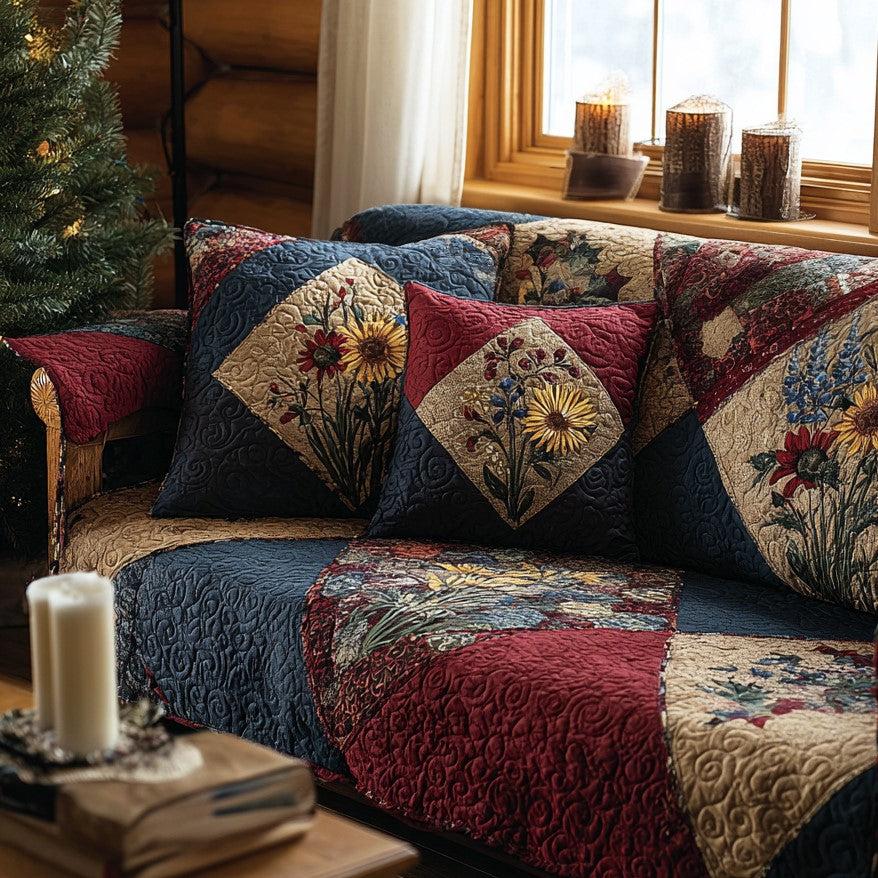Quilted Sofa Cover with Autumn Harvest