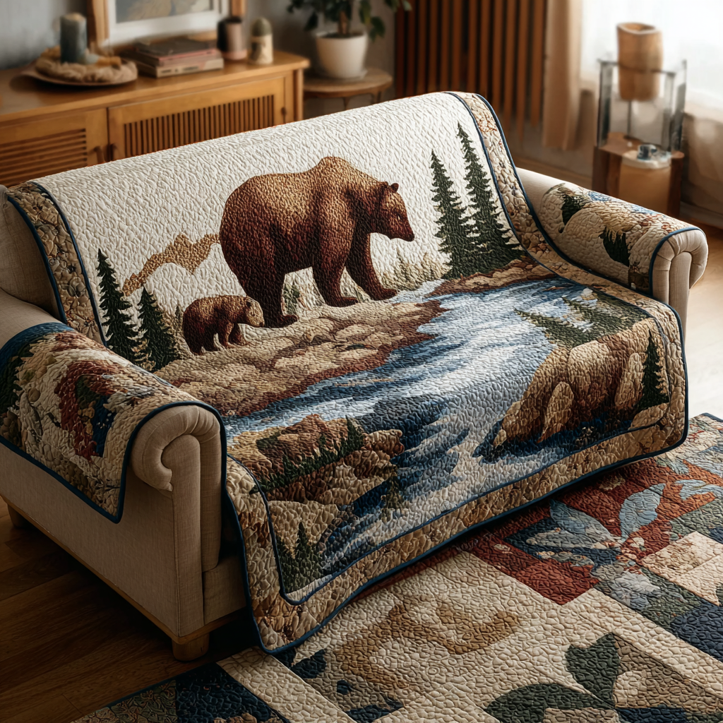 Quilted Sofa Cover – Padded Sofa Cover with Bear