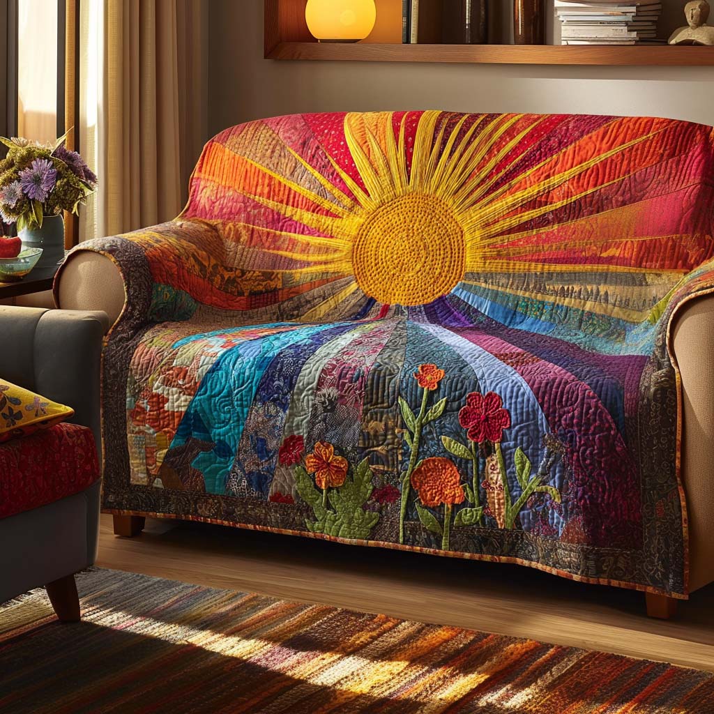 Quilted Sofa Cover with Sun Design