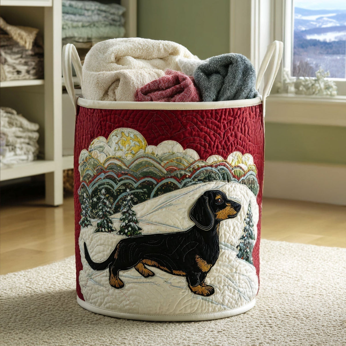 Quilted Laundry Basket with Dog Design