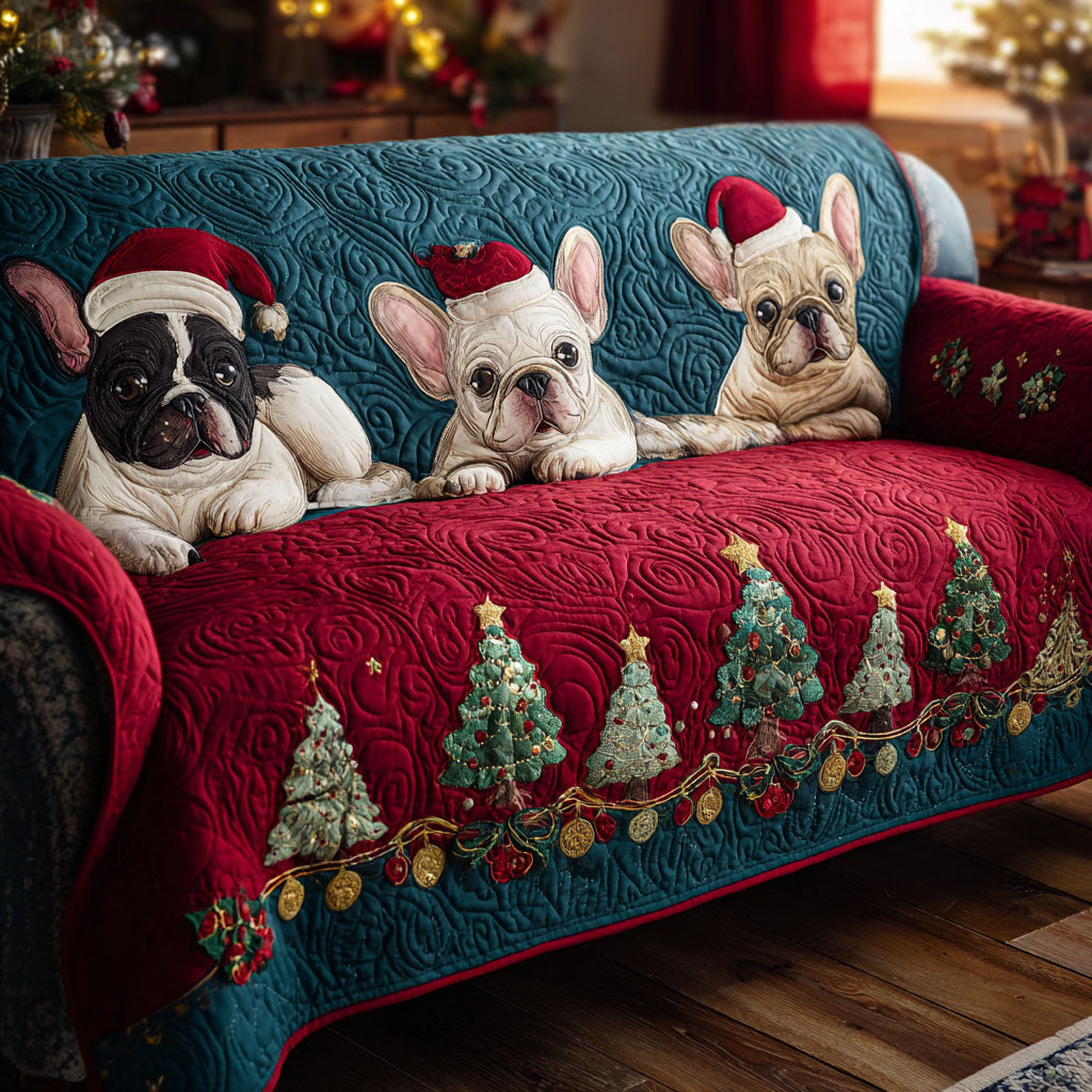 Quilted Sofa Cover with French Bulldogs
