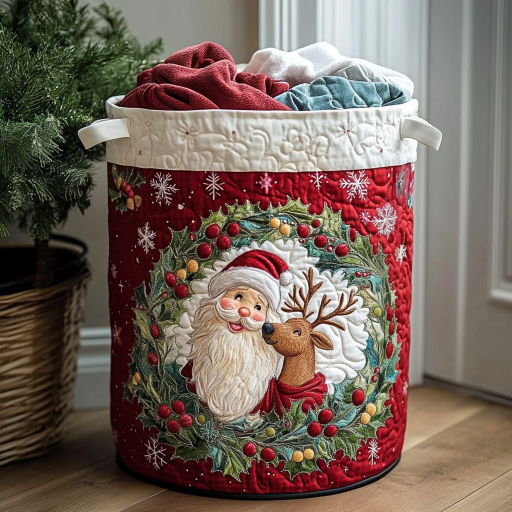 Quilted Laundry Basket with Christmas Pattern