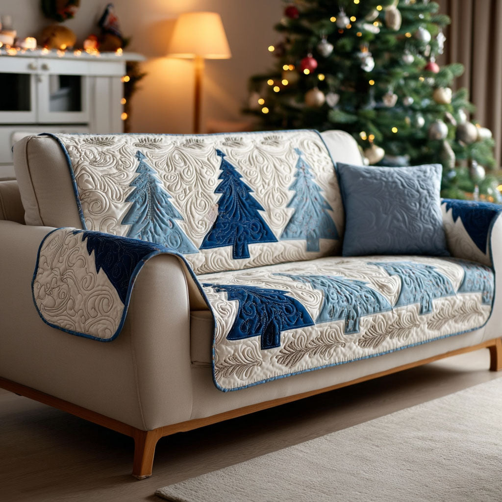 Quilted Sofa Cover with Winter Pines