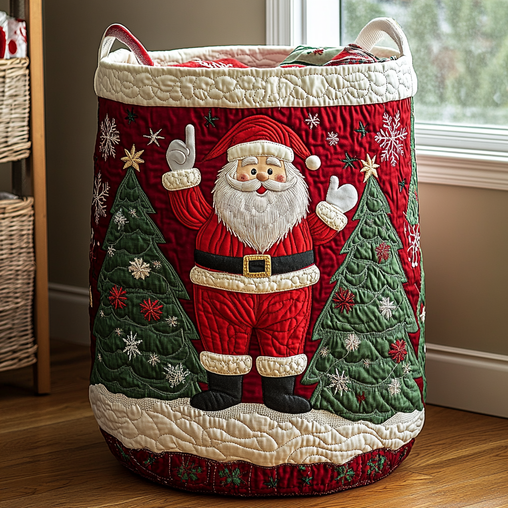 Quilted Laundry Basket with Winter Pattern