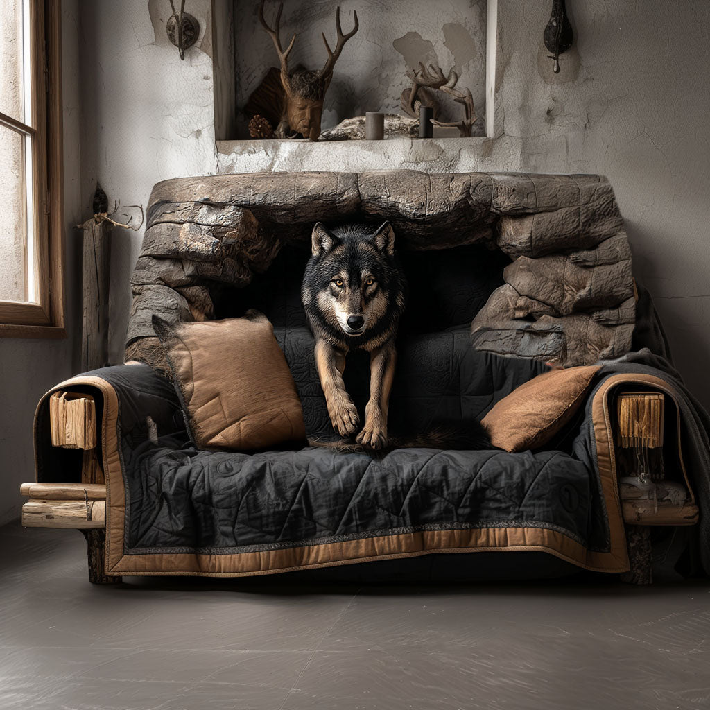 Quilted Sofa Cover with Wolf