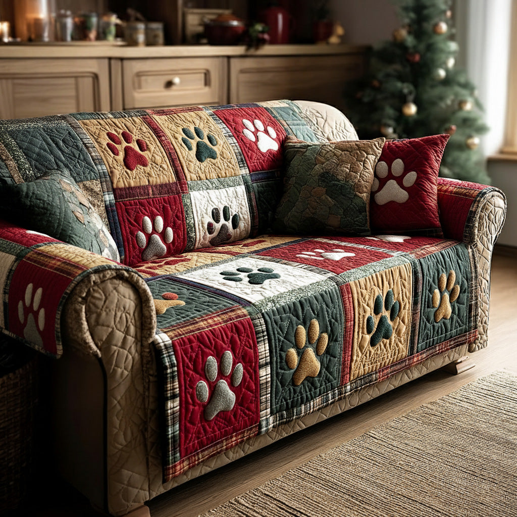 Quilted Sofa Cover – Quilted Sofa Cover with Paw Prints