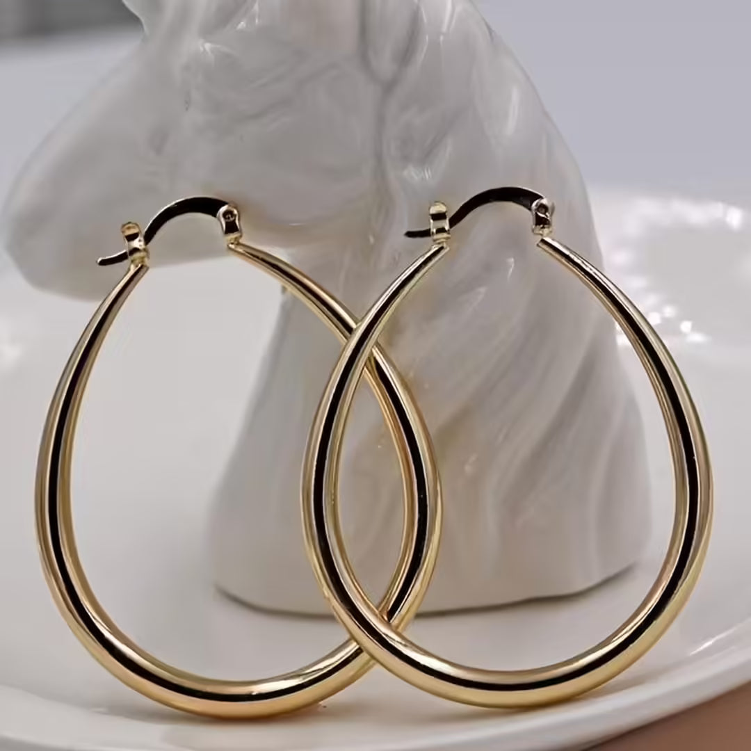Drop Hoop Earrings in Gold