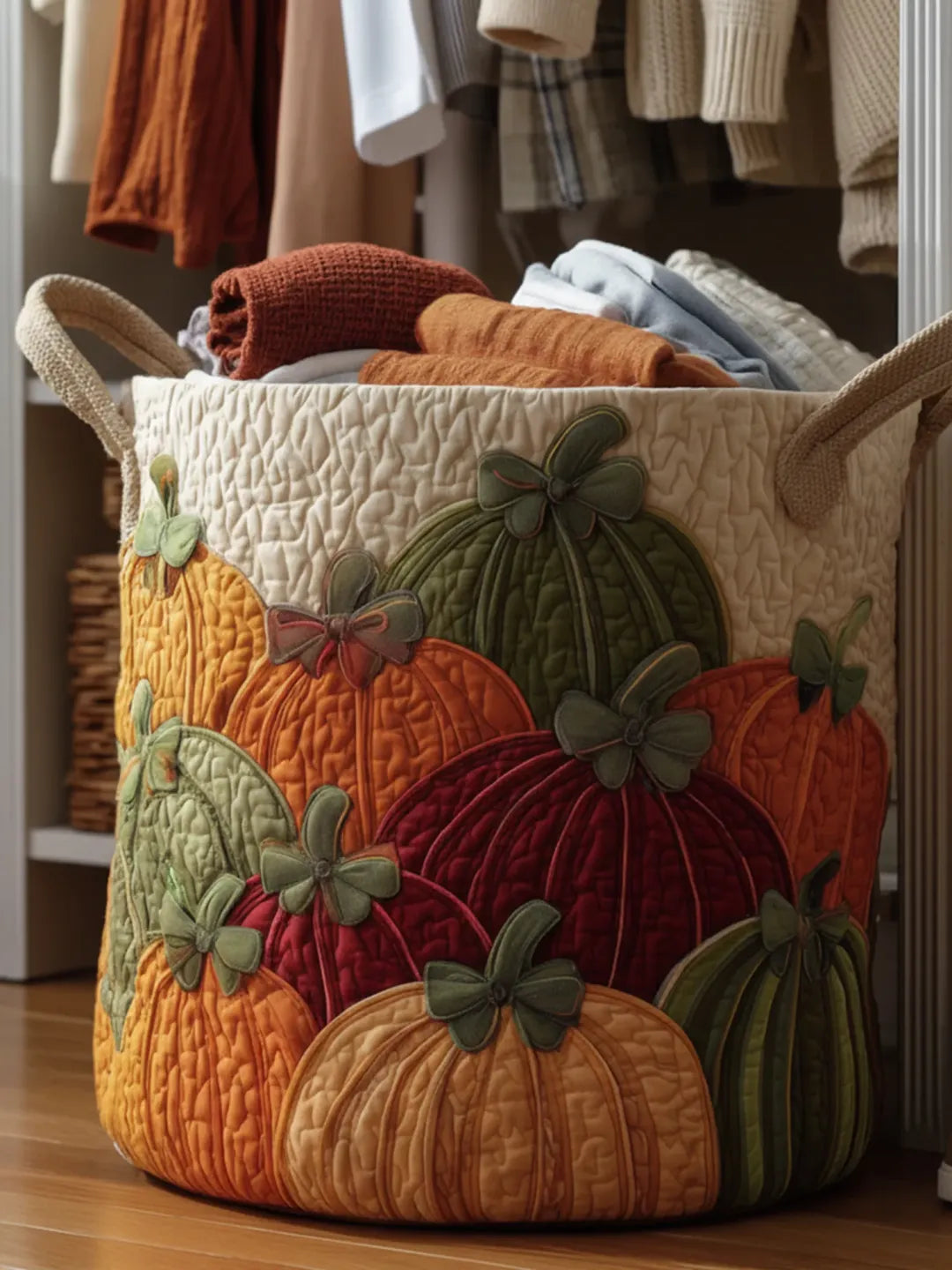 Quilted Laundry Basket – Autumn Pumpkin Patch for Thanksgiving