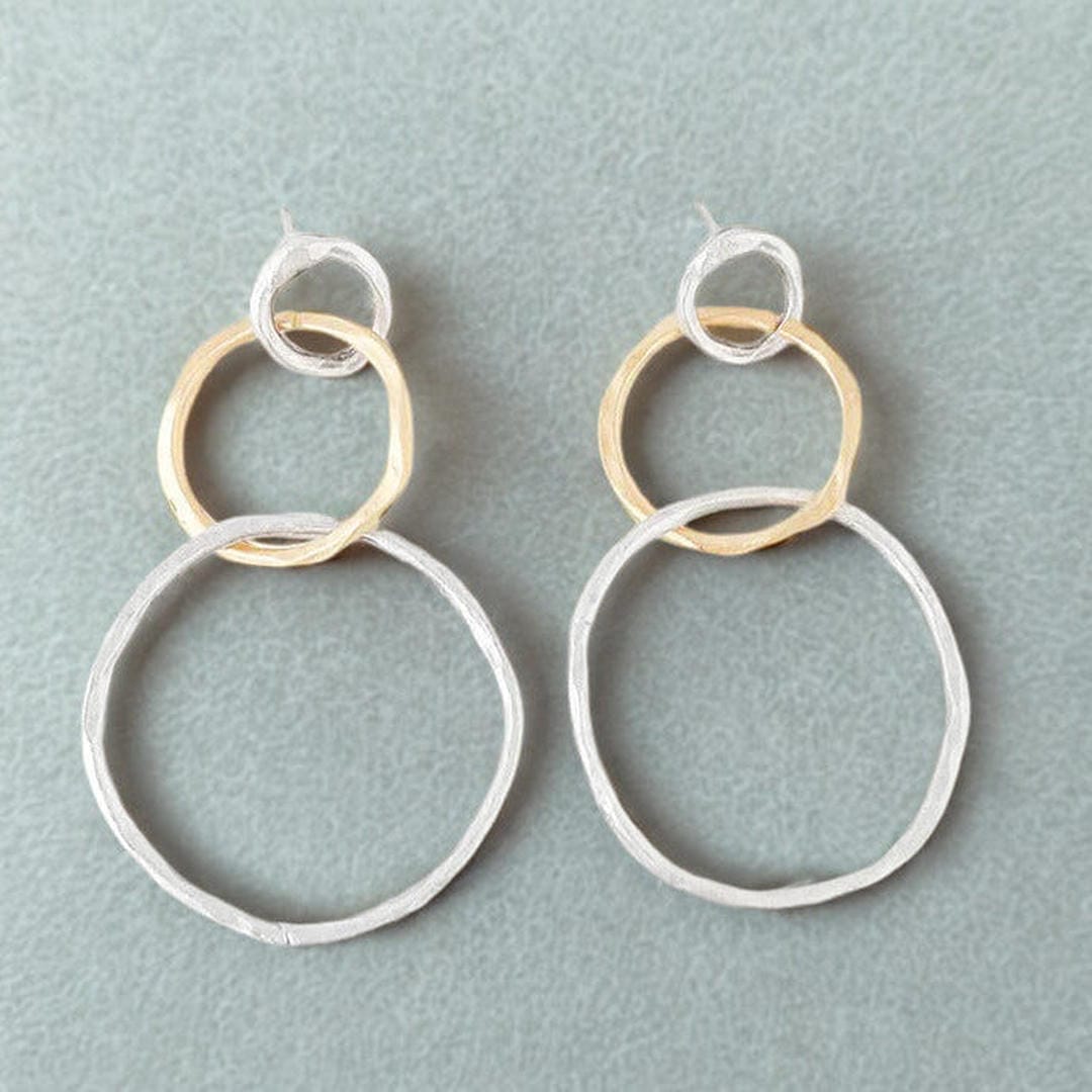 Double Ring Earrings in Gold and Silver