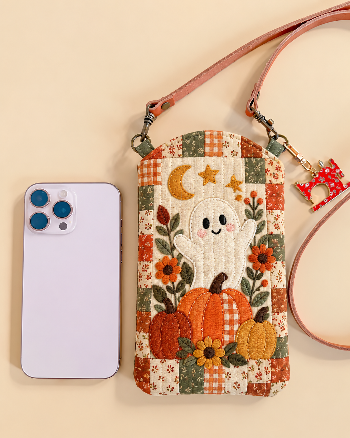 Slim Quilted Phone Crossbody Bag – Cute Ghost in the Pumpkin Patch