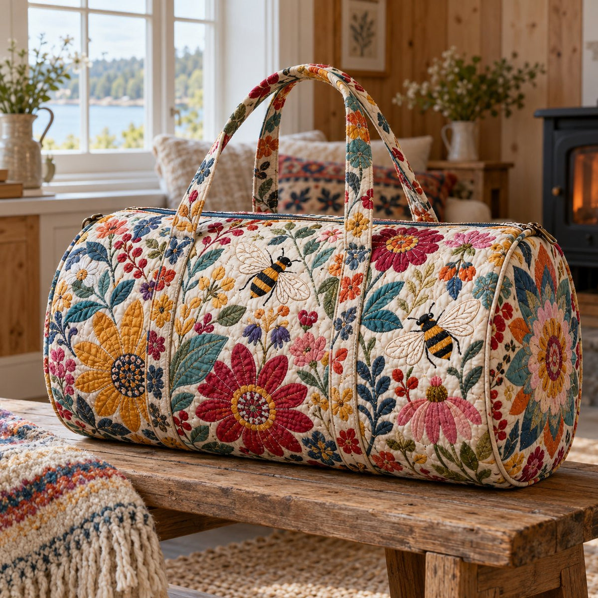 Tikattu weekend-laukku – Boho-pörriäiset