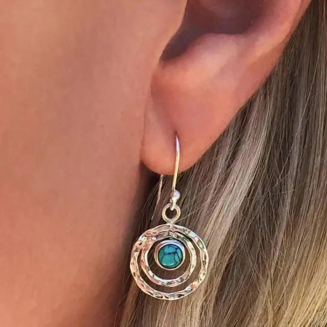 Drop Earrings with Stone in Turquoise and Rings