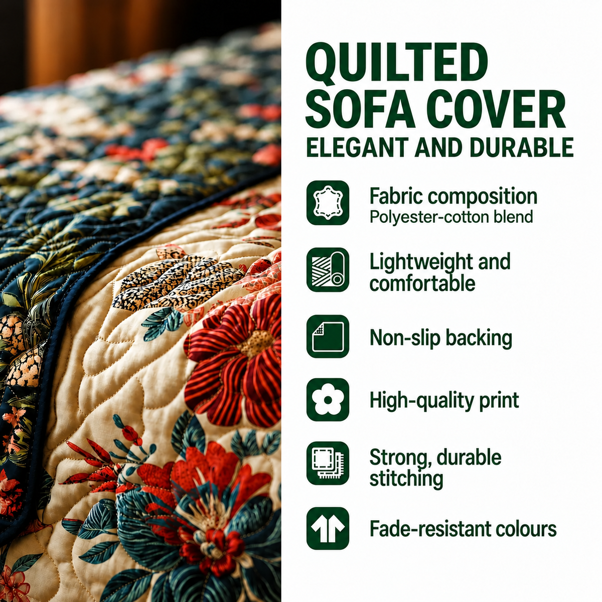 Quilted Sofa Cover with Christmas Design