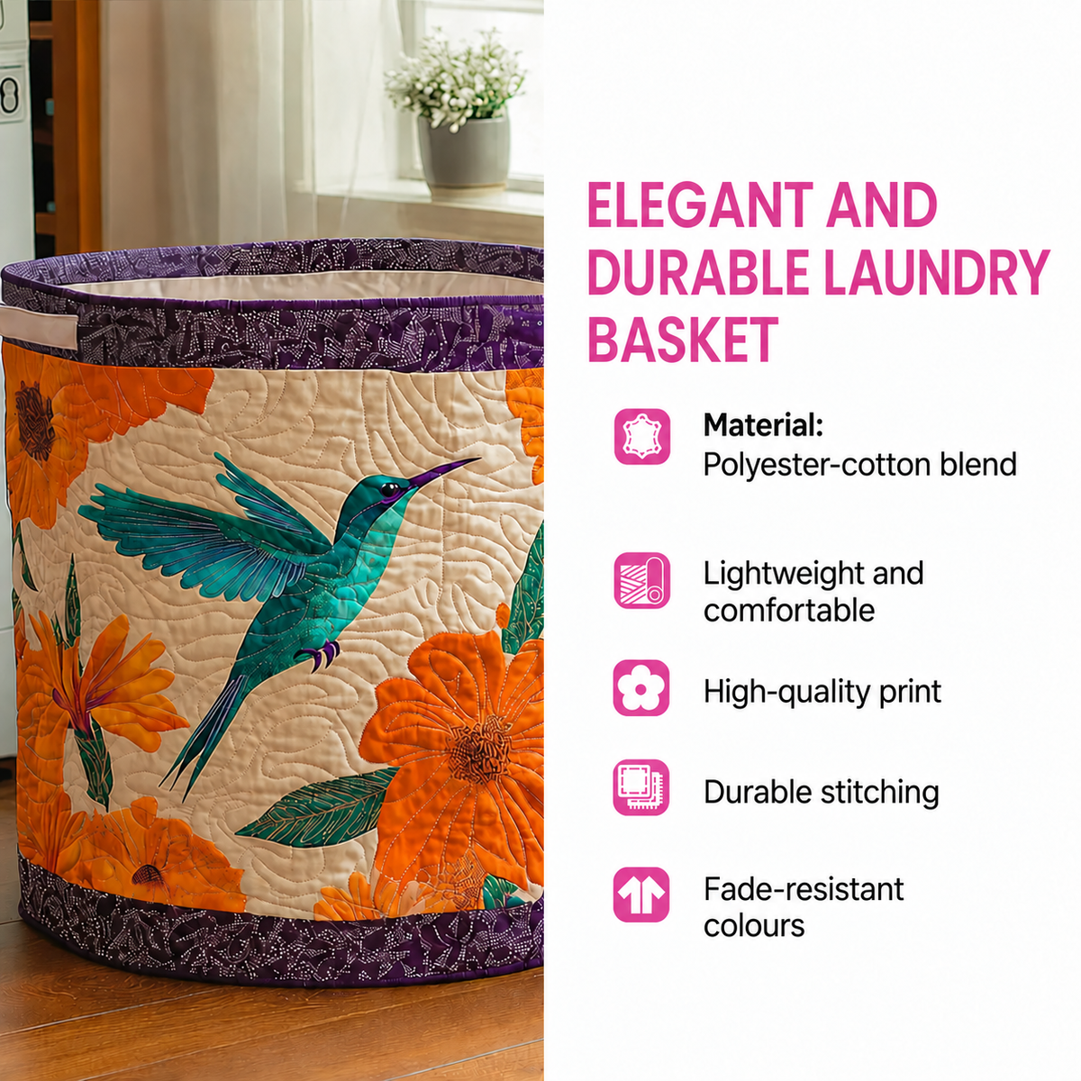 Quilted Laundry Basket with Country Chickens