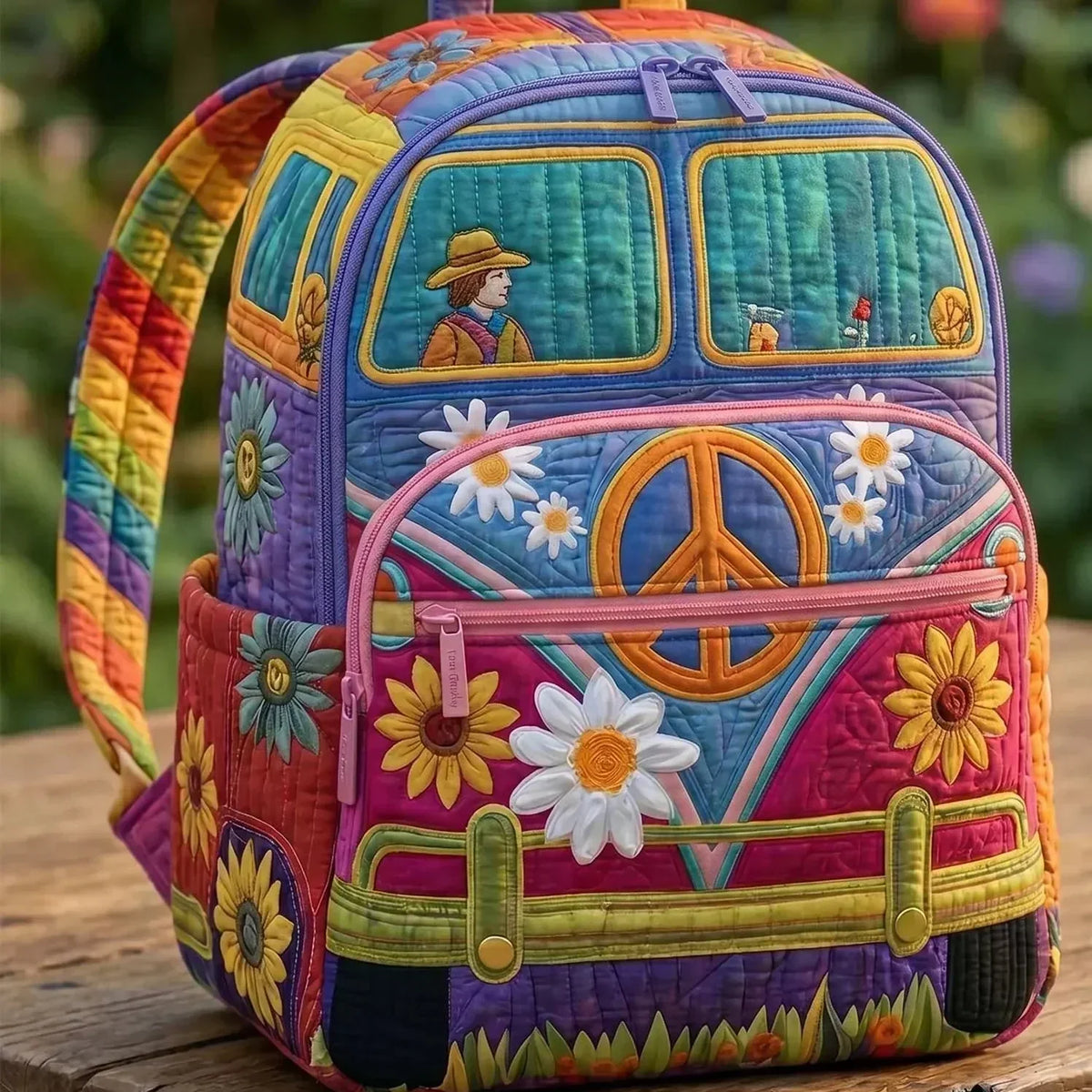 Quilted Backpack – Colourful Hippie Bus
