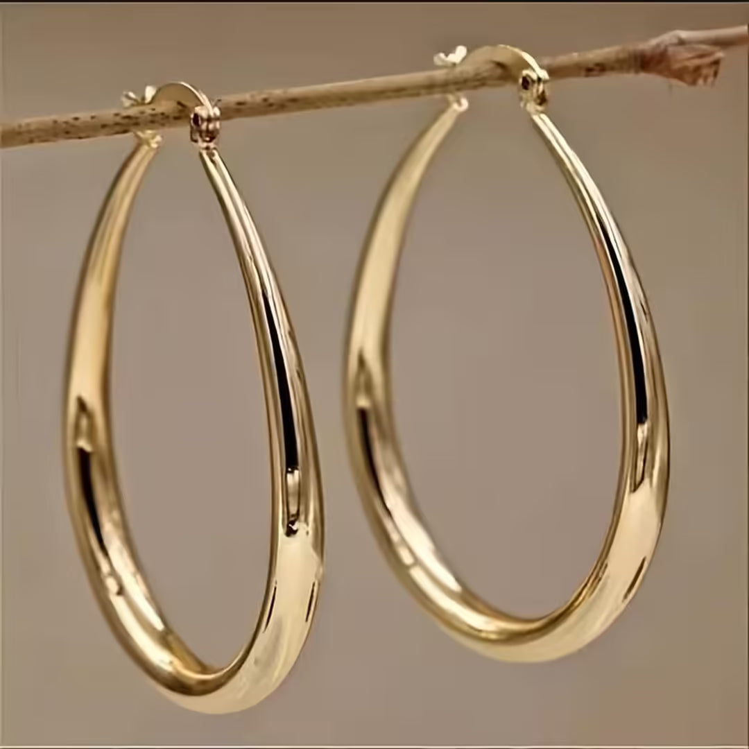 Drop Hoop Earrings in Gold