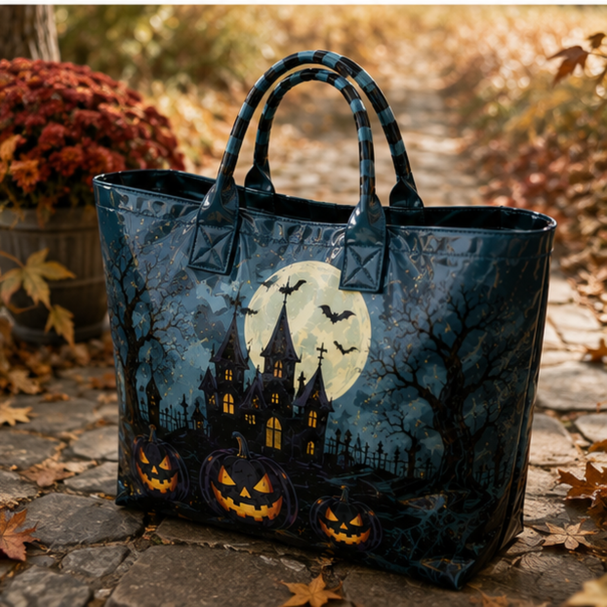 PVC Tote Bag – Haunted Castle in Midnight Blue