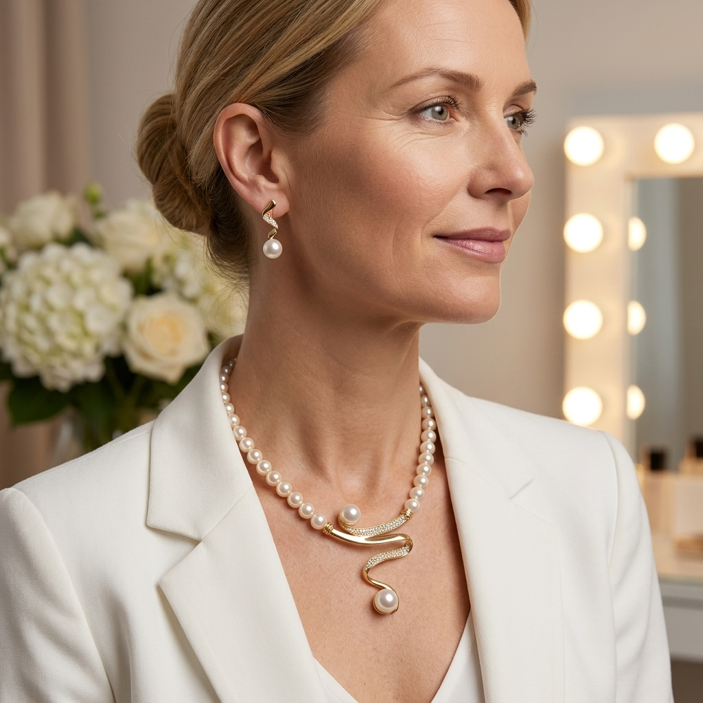 Gift Set of Natural Pearls: Necklace and Earrings