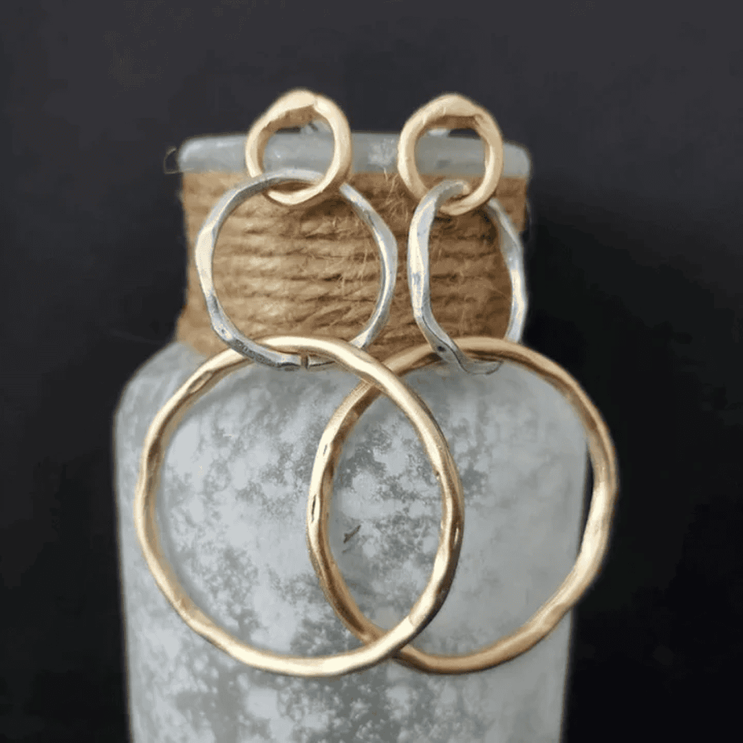 Double Ring Earrings in Gold and Silver
