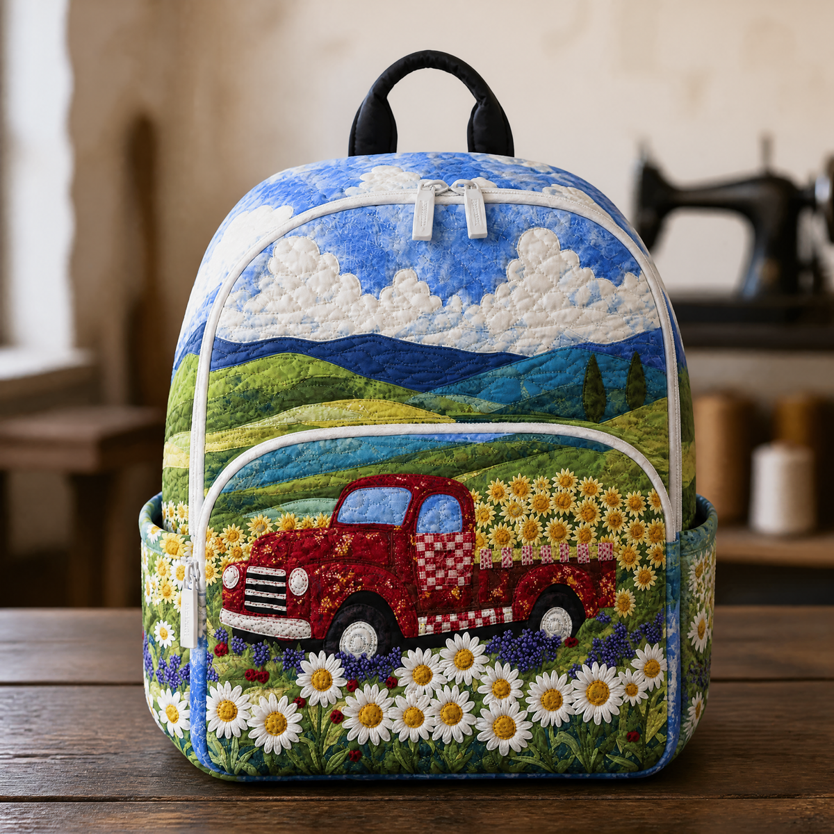 Vintage Red Quilted Backpack
