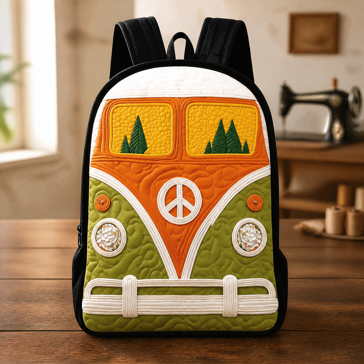 Hippie Quilted Backpack with Peace Symbol