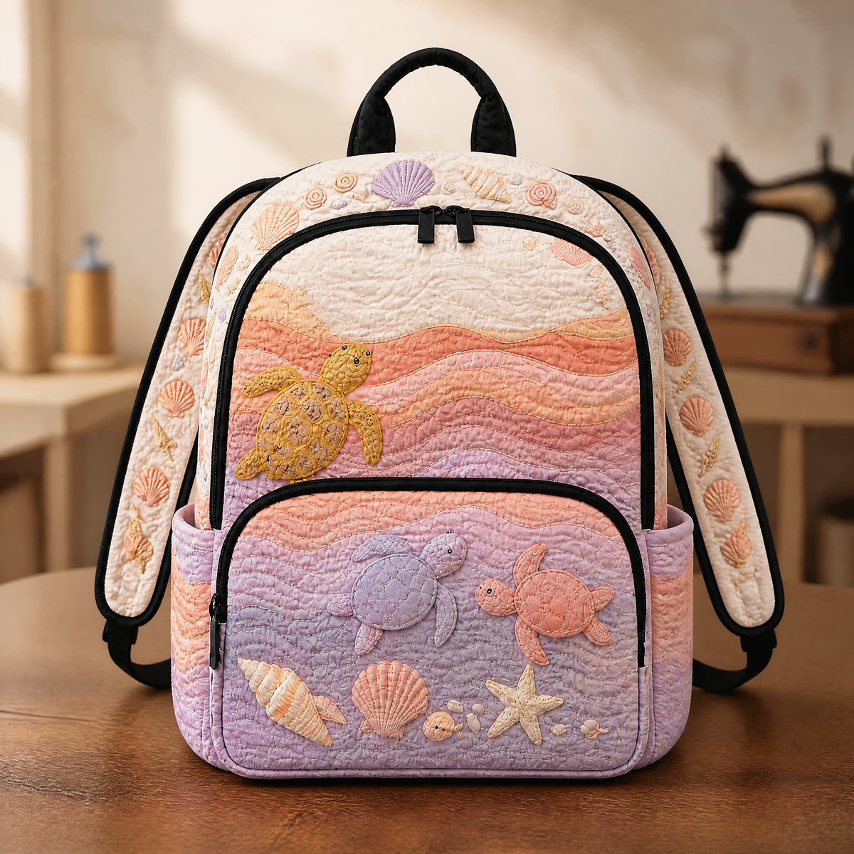 Quilted Backpack with Sea Turtle