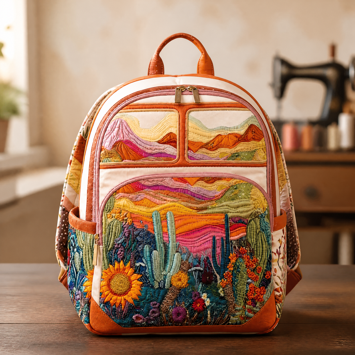 Quilted Backpack with Desert Cactus