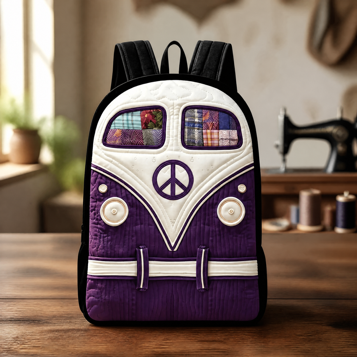 Hippie Purple Quilted Backpack with Black Straps