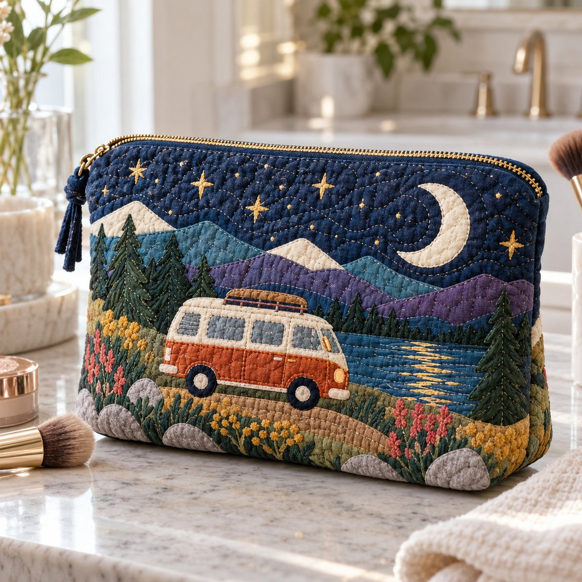 Tikattu kosmetiikkalaukku – Pakettiauto kuutamolla