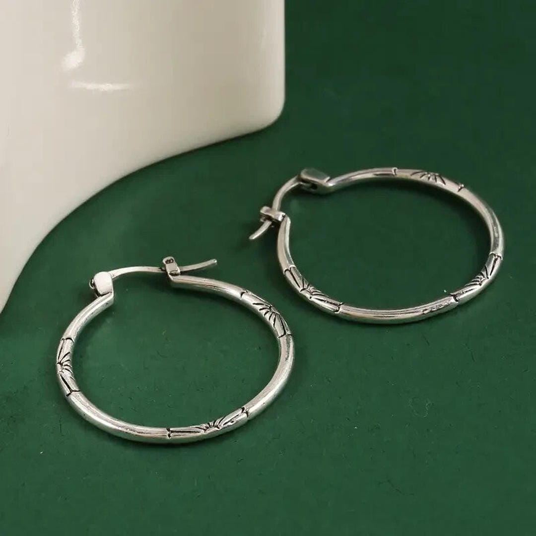 Silver Hoop Earrings with Engraving
